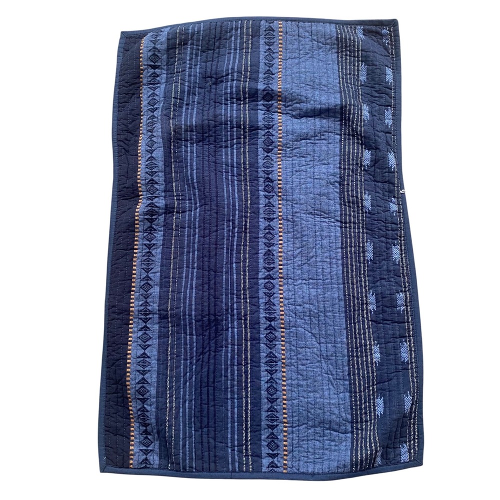 Frye Indigo Blue Quilted Southwestern‎ Striped Cotton Standard Pillow Sham 20x30